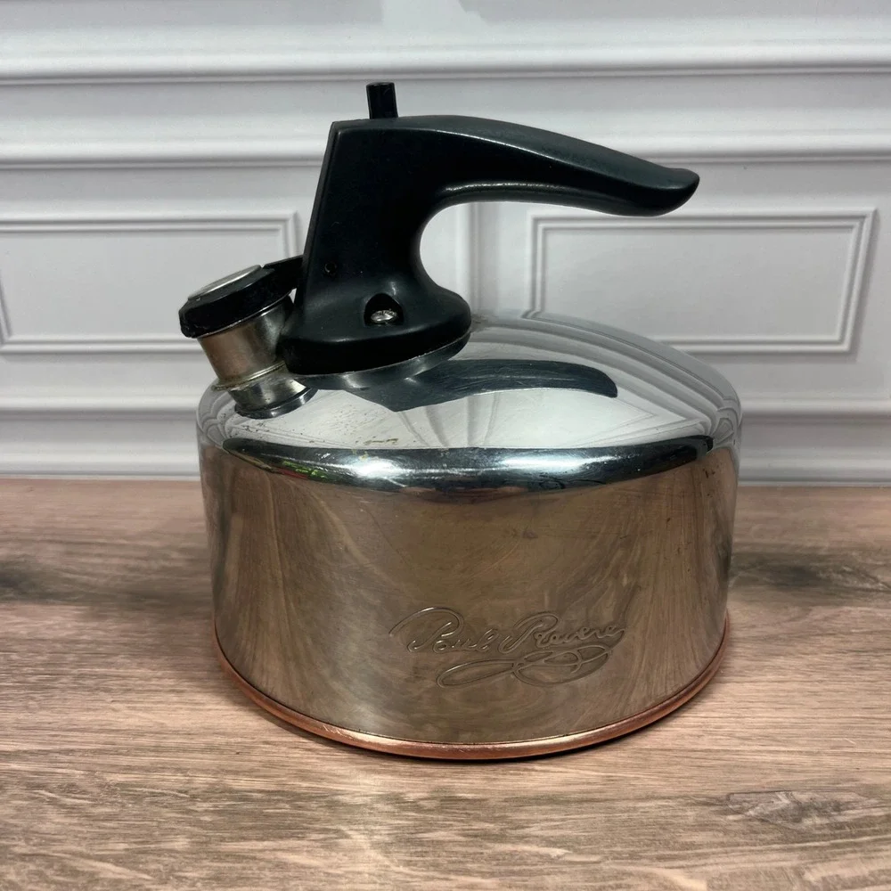Revere Ware Paul Revere Tea Kettle Silver Copper Bottom Whistling CU05 B
